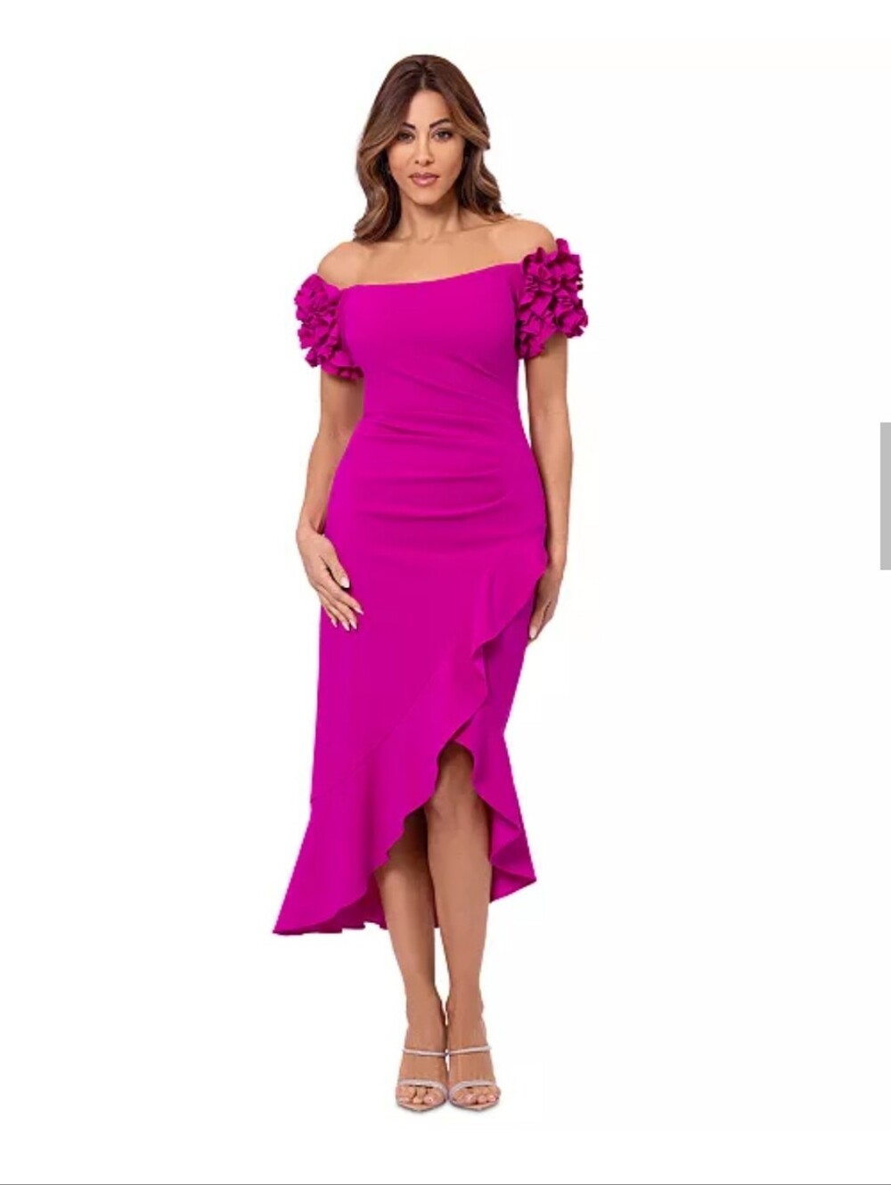 NWT Xscape Fuchsia Ruffle Sleeve Midi Dress Size 16 Cocktail Party Wedding $249 - Picture 1 of 11